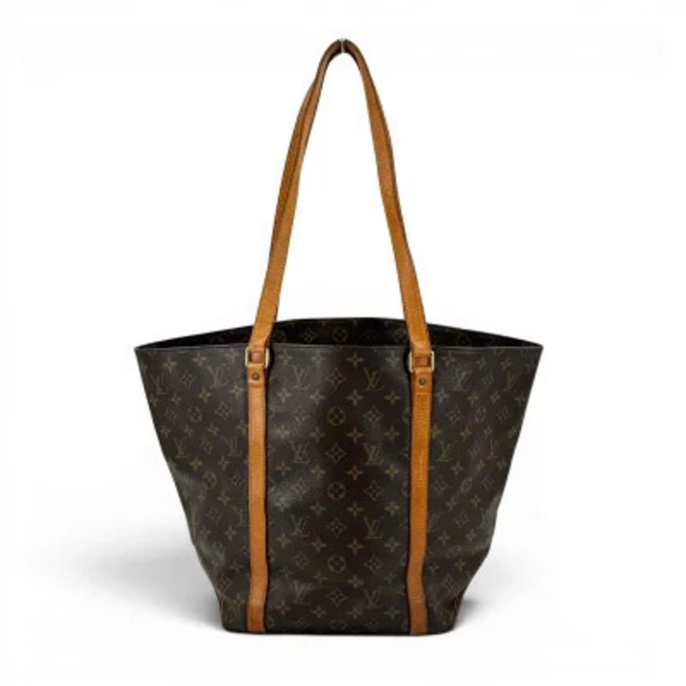 Louis Vuitton Shopping Bag Monogram Tote Shoulder Bag Canvas Leather Black Brown